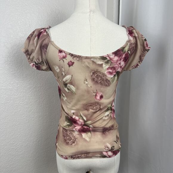 VTG Peace On Earth Top Womens Medium Sheer Floral Milkmaid Fairy Y2K Soft Girl - Picture 5 of 11